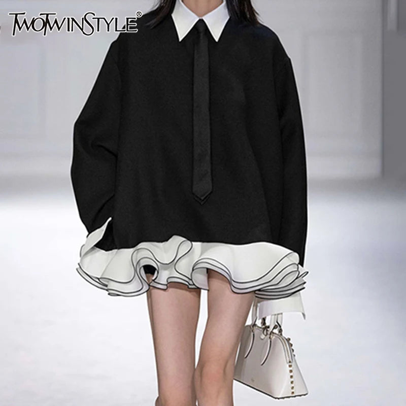Eleganter Damen-Trenchcoat mit Stehkragen und langen Ärmeln im Patchwork-Design – minimalistischer Mantel mit Schnürung für modische Frauen