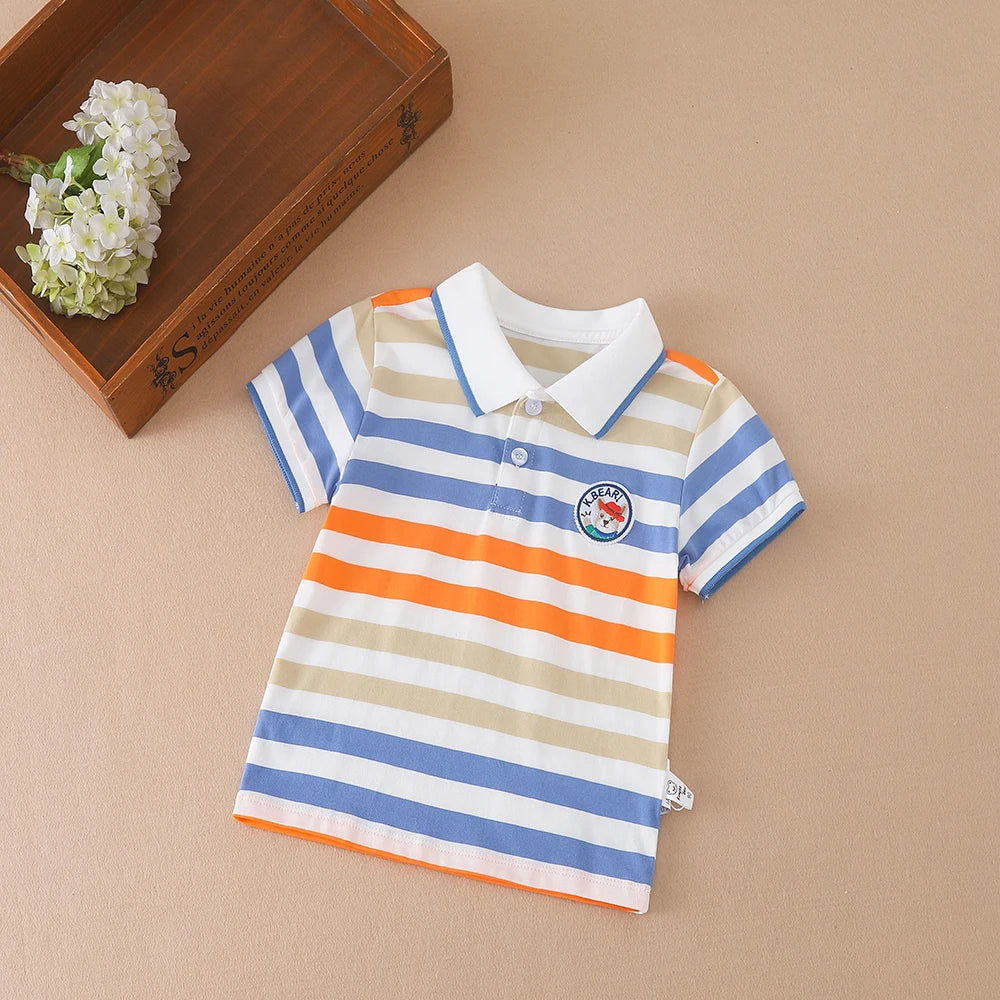 Baby Jungen Polos hirts hochwertige Sommer kurz ärmel ige gestreifte Top Shirt Kleidung 2t-6t Kinder Turn-Down Kragen T-Shirts