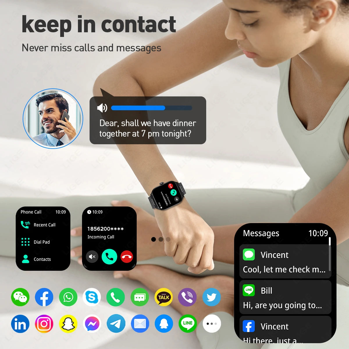 LIGE Smart Watch 2,01" HD-Bildschirm Bluetooth Sprachanruf Multi-Sportmodi Herzfrequenz-Schlafüberwachung Smartwatch für Männer Frauen