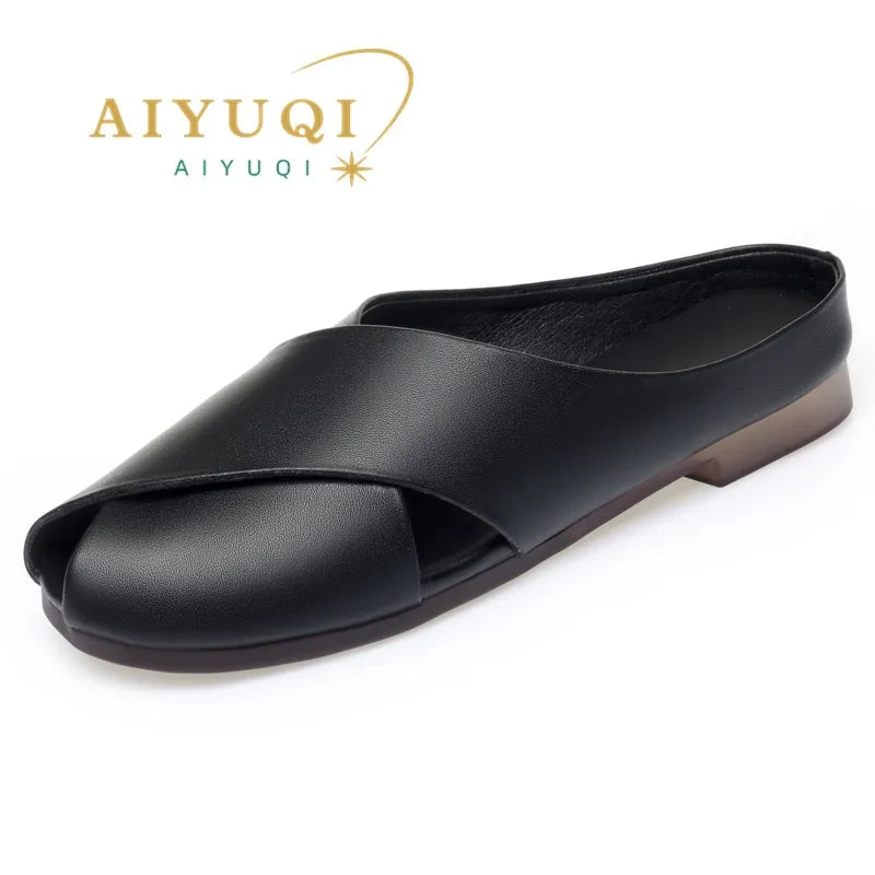 AIYUQI Hausschuhe Frauen Sommer Oberbekleidung Neue Echtes Leder Closed Toe Frauen Hausschuhe Große Größe Nicht-slip Hausschuhe Für frauen