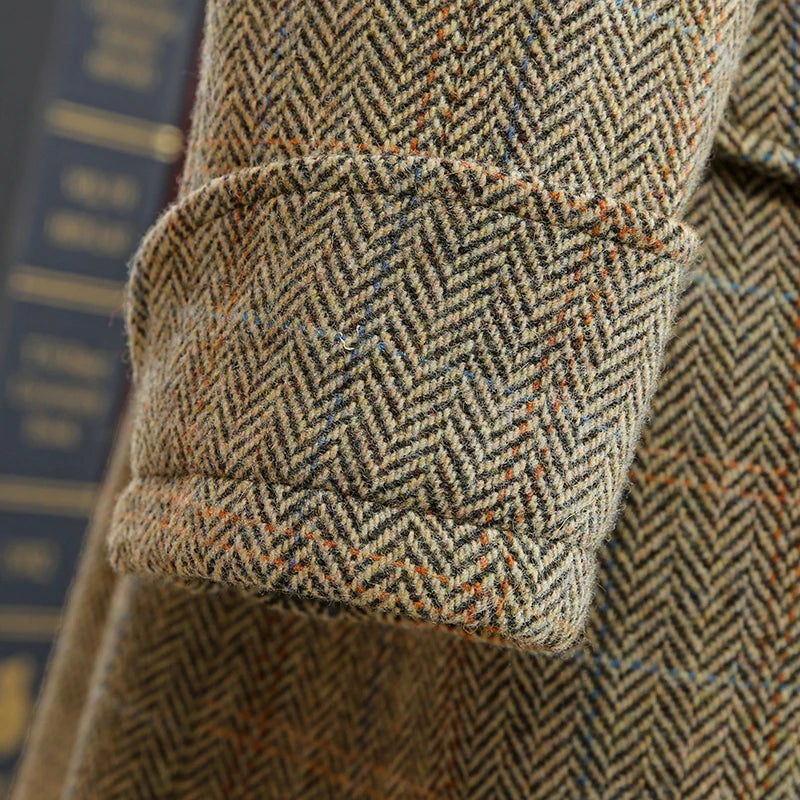 Herren Tweed Balmacaan Mantel im klassischen Hahnentritt-Muster für den Winter