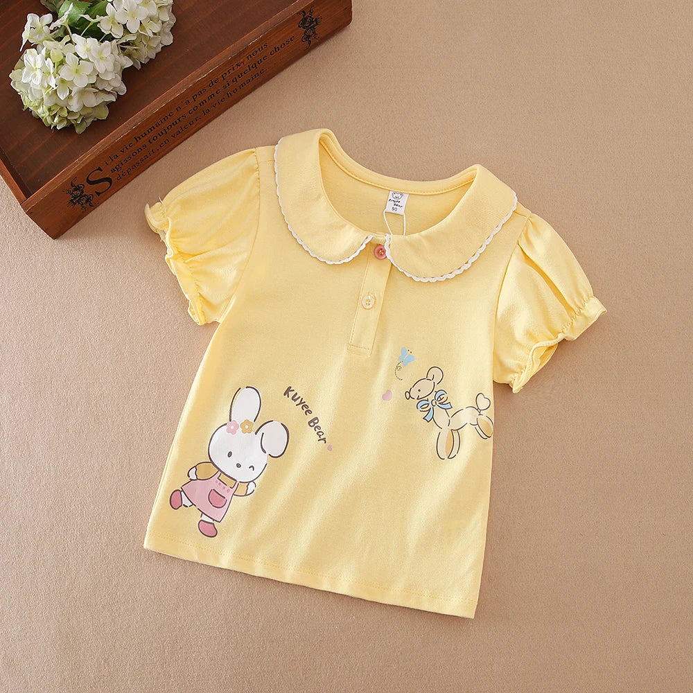 Mädchen-Shirt 2025, neues Kinder-Baby-Kurzarm-Top, junge Mädchen, niedliche Baumwollkleidung für Kinder im Alter von 2 bis 6 Jahren