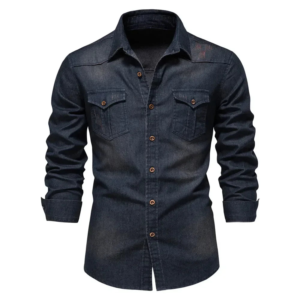 Herren Langarm Hemd aus elastischer Baumwolle im Casual Stil für Designer Kleidung