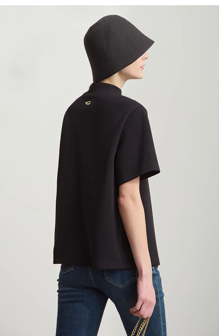 Damen Casual T-Shirt mit Gedrucktem Rollkragen und Kurzarm für den Sommer
