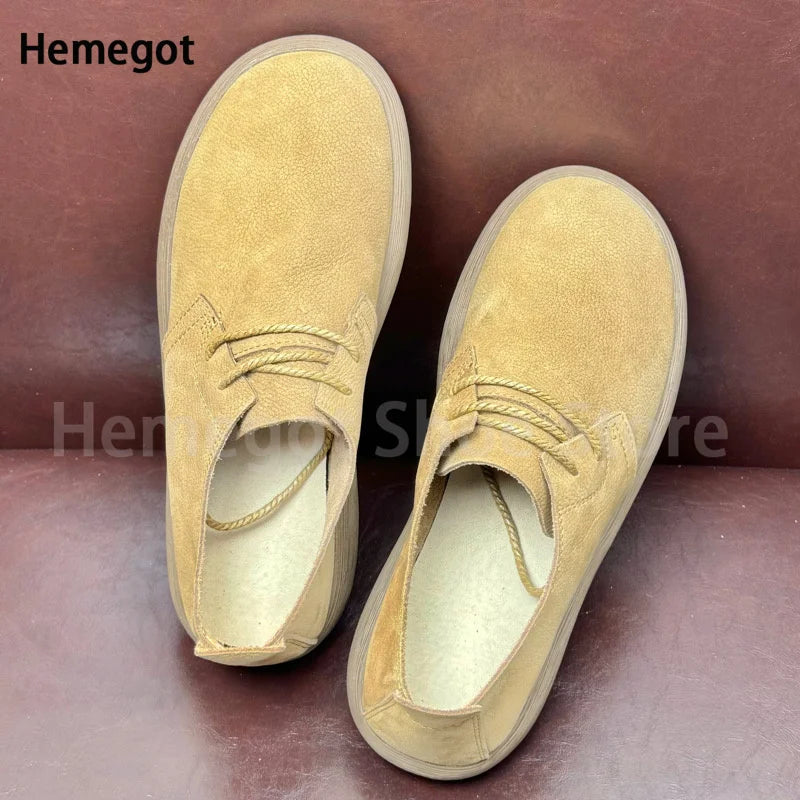 Big Round Toe Men's Shoes Soft Leather Soft Soled Flats Breathable Durable Casual Shoes Handmade Lace-Up Shoes Men's Shoes