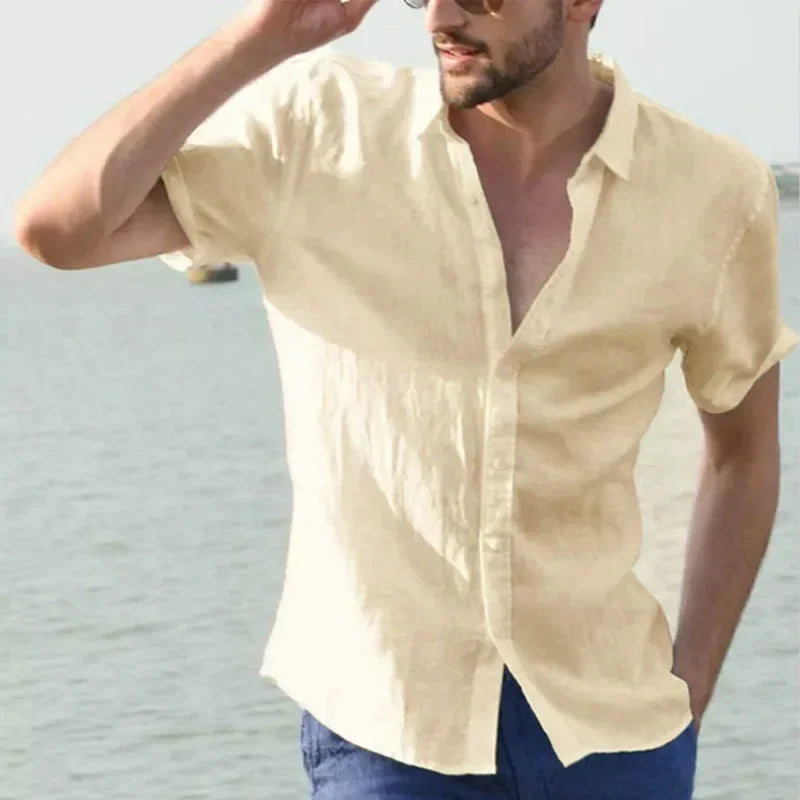Langes Herrenhemd mit britischem Stil, vertikalen Streifen und schmaler Passform – ideal für den lässigen Look.