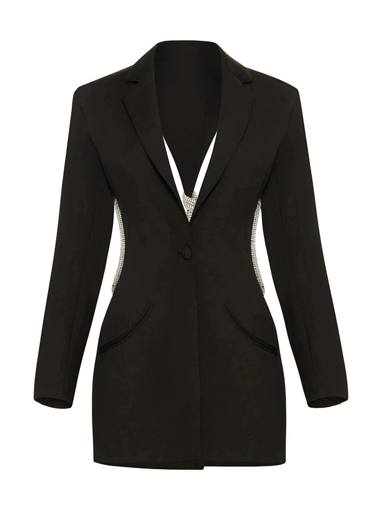 Elegantes Midi-Kleid mit Pailletten und Patchwork, schulterfrei und langärmelig – figurbetontes Design für Damen.