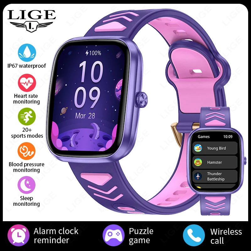 LIGE Neue Kind Smart Uhr Kinder Anruf Gesundheit Monitor Wasserdichte Smartwatch Wecker Student Uhren Kinder Jungen Mädchen Geschenk