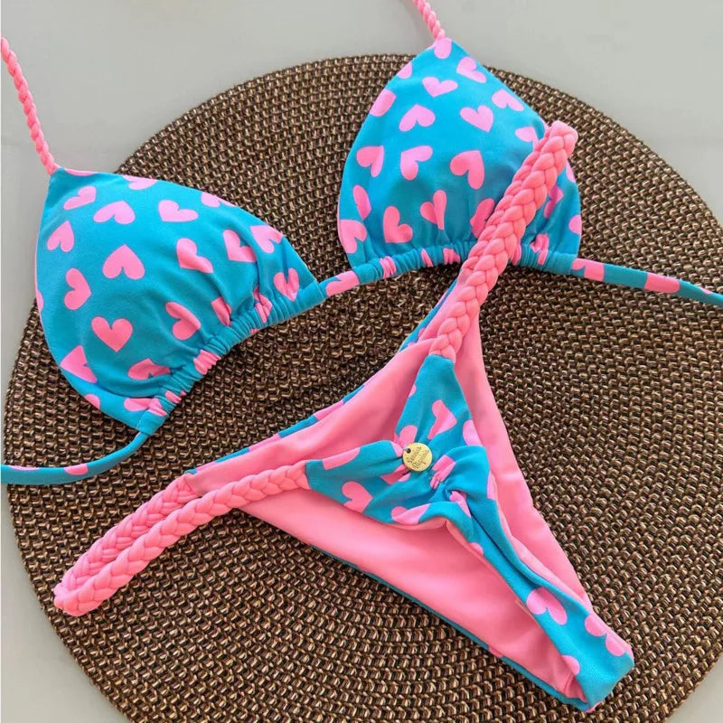 Sexy Bikini-Set mit Push-up-Effekt – Solides Badeoutfit für Damen am Strand oder Pool