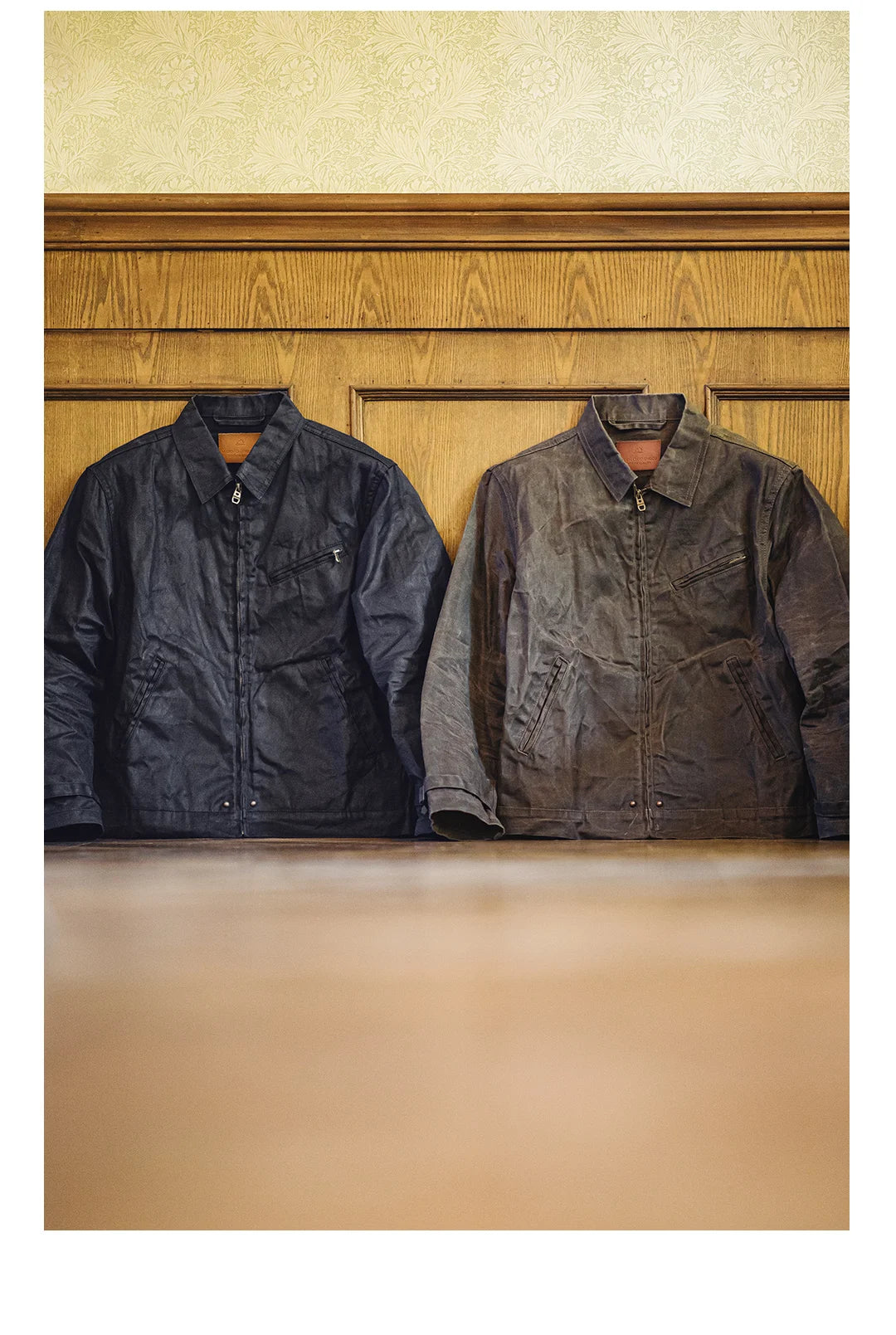 Herren Jacke Vintage IV Oil Waxed Canvas Revers Reißverschluss Taschen