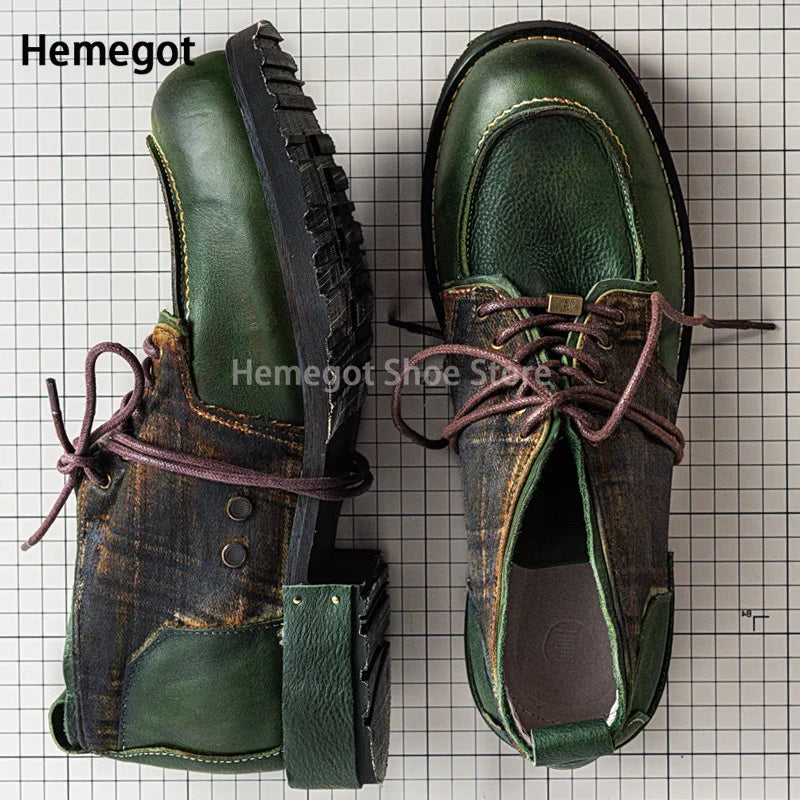 Derby-Schuhe für Herren im Zweier-Set: dunkelgrün, braun gemustert, Schnürsenkel
