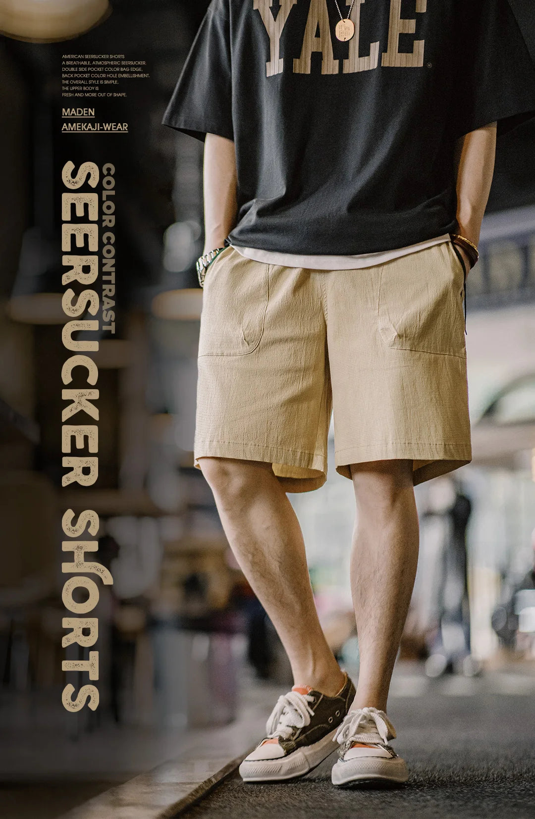 Männer Shorts aus atmungsaktiver Seersucker-Textur mit elastischer Taille und Kontrastfarbe