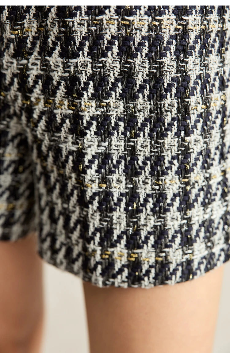 Damen Shorts im Retro-Stil mit kariertem Patchwork und Taschen