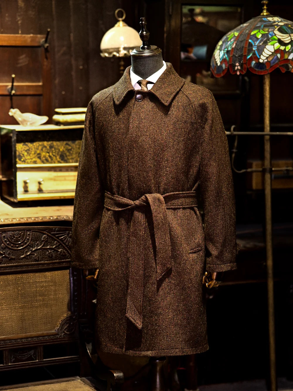Herren Tweed Balmacaan Mantel im klassischen eleganten Stil mit gesprenkeltem Muster