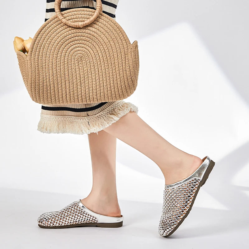 AIYUQI Frauen Geschlossene Zehen Hausschuhe 2025, Anti-slip Diamant Mesh Hausschuhe Für Frauen Große Größe Sommer Weibliche Schuhe
