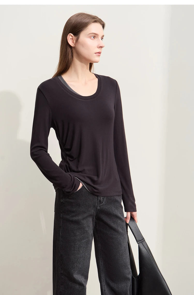 Damen T-Shirts im Minimalismus-Stil mit Patchwork für den Herbst 2024