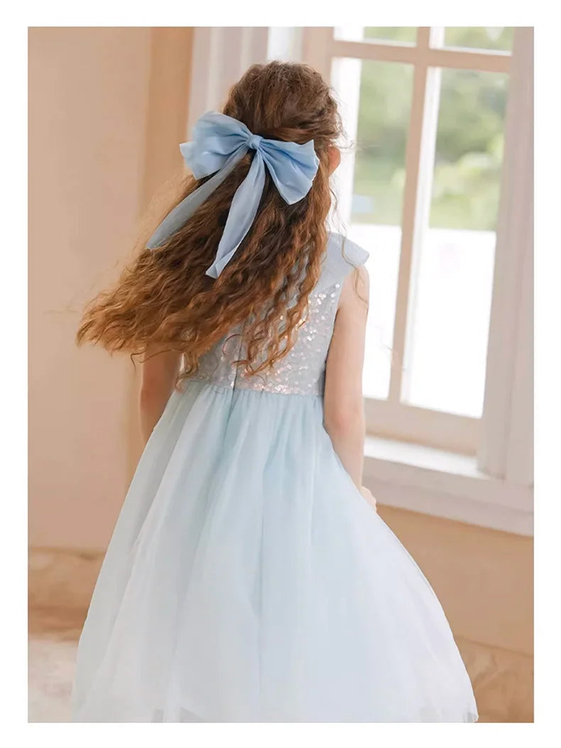 Sommerkleid für Mädchen aus Farbverlauf-Gaze mit Pailletten – Prinzessinnenkleid für Geburtstagsfeier oder Hochzeit als Blumenmädchen