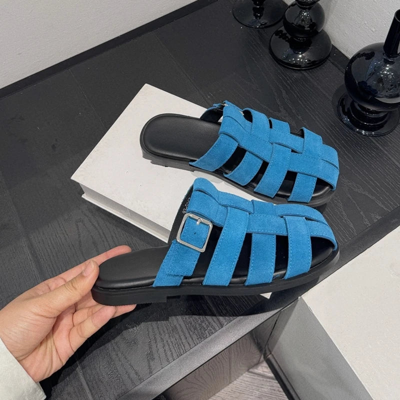 AIYUQI Frauen Geschlossene Zehen Hausschuhe Nicht-slip Schwein Käfig Woven Hausschuhe Für Frauen Große Größe Echtes Leder Sommer Weibliche hausschuhe