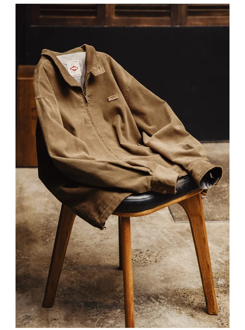 Herren Retro Cord Jacke mit Stehkragen und lässigen Taschen für Herbst