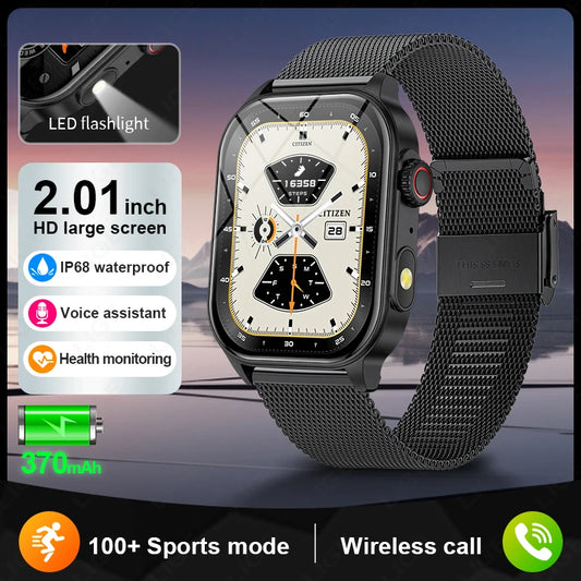 LIGE Neue Smartwatch für Herren, robust, Militär, Bluetooth, Anruf, Sport, Herzfrequenz, IP68, wasserdicht, Outdoor-Smartwatches mit Taschenlampe