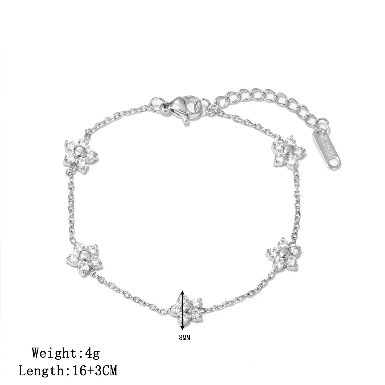 Damen-Kettenarmband mit Gänseblümchen-Zirkonia aus Edelstahl