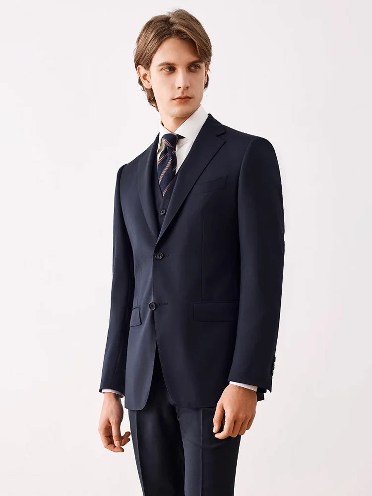 Doppelreihiger Herrenanzug mit schwarzem Streifenmuster aus Wolle – Slim Fit für Hochzeit, Büro und festliche Anlässe