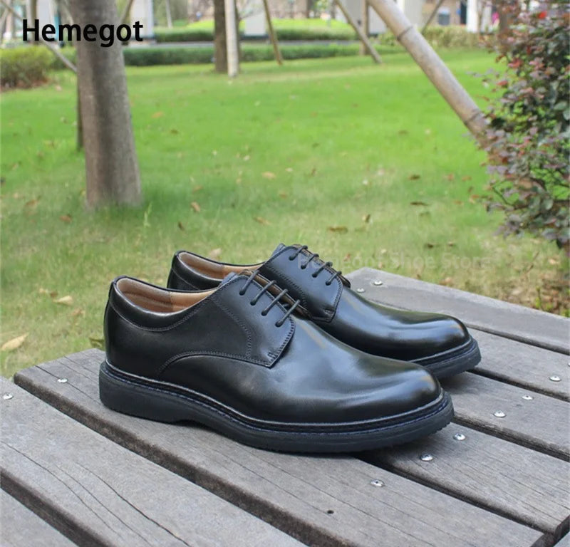 Retro Brown Business Shoes for Men Black Leather Round Toe Leather Shoes British Style Handmade Casual Shoes Men Plus-Size