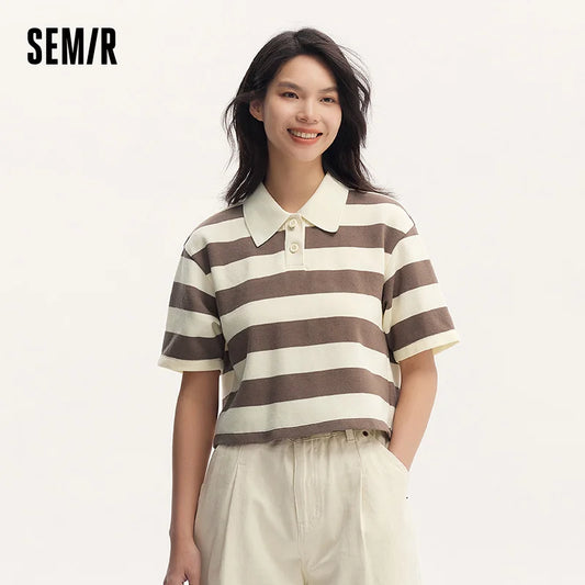 Semir Damen-Poloshirt mit kurzen Streifen, Vintage-Stil, lockere Passform, Sommer-Top im Petite-Chic-Stil