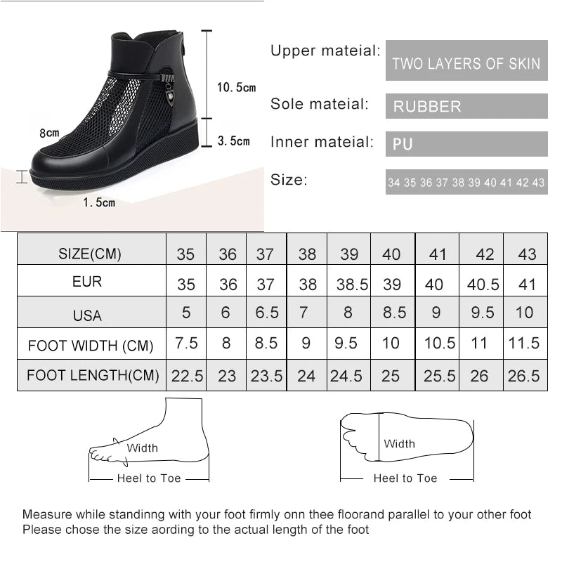 Damen Mesh Stiefel Plattform Echtes Leder