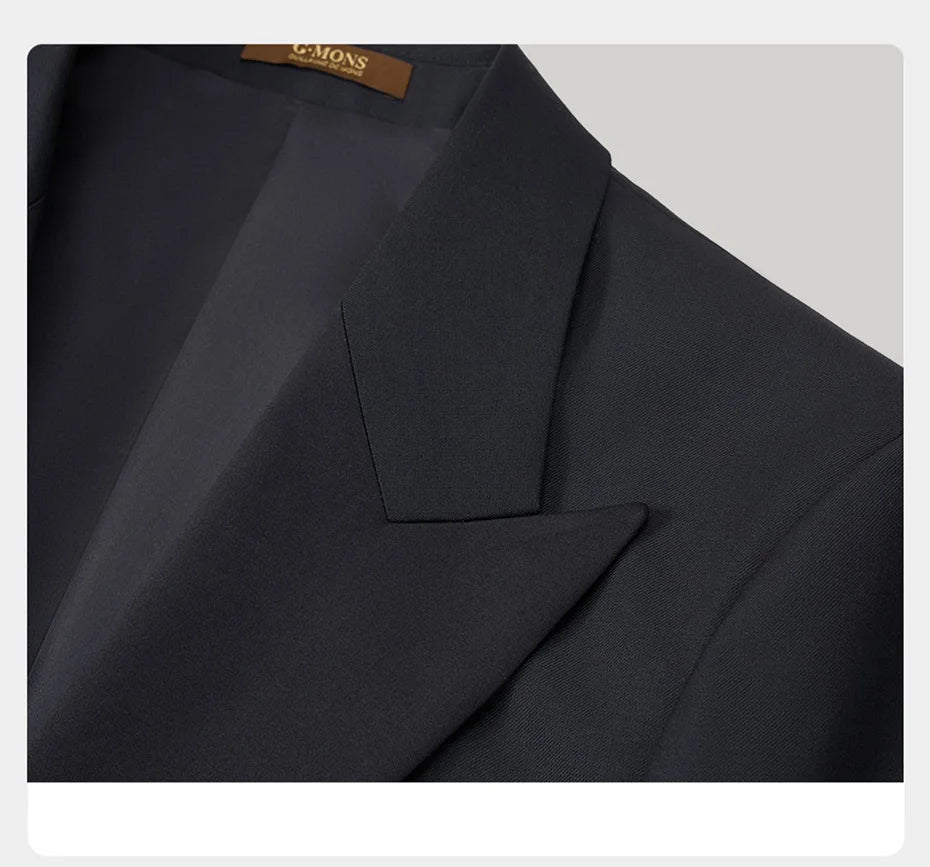 Eleganter Herrenanzug aus 30% Wolle: Schwarzer Slim Fit Ein-Knopf-Blazer für Hochzeiten und Feiern