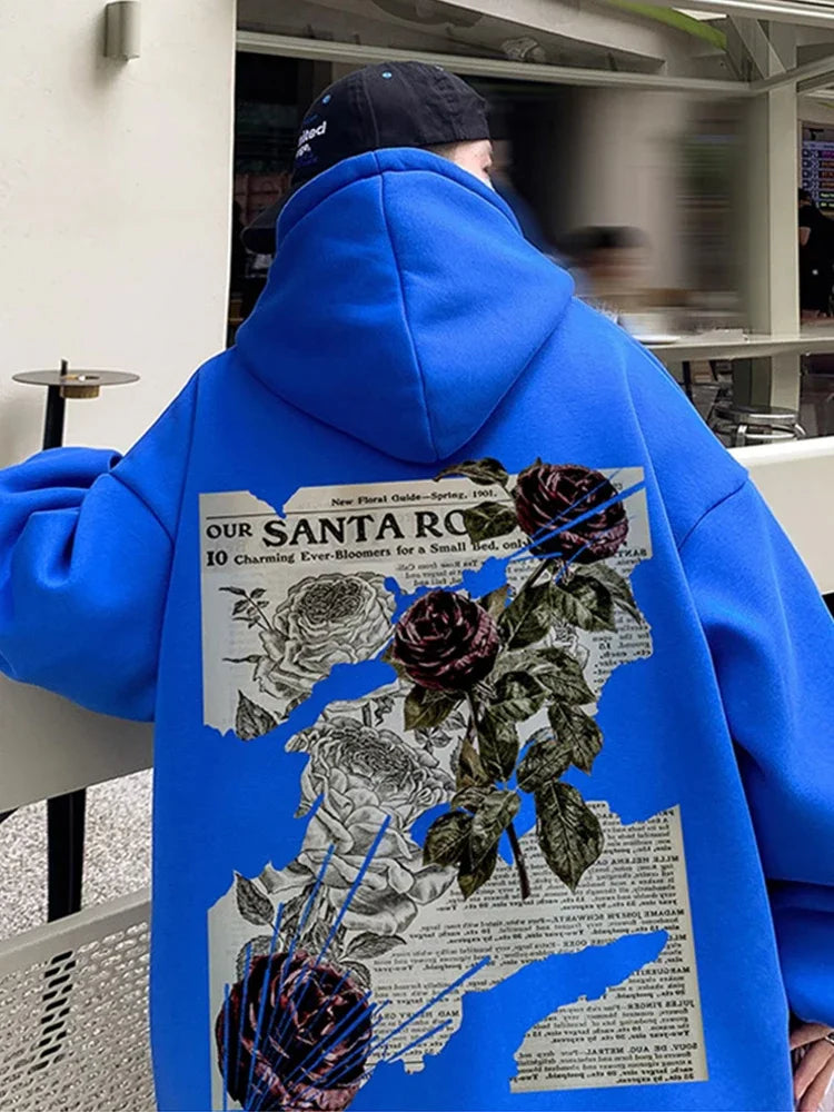 Herbst Goth Rose Grafik Druck männer Hoodies Hip Hop Mode Y2K Streetwear Kleidung Casual Fleece Lose Pullover Sweatshirts