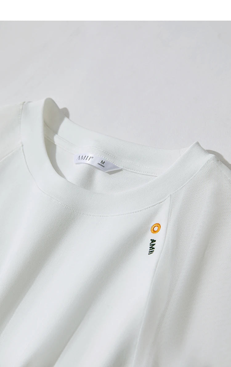 Damen T-Shirt im Casual-Stil mit gesticktem Rundhals und kurzen Ärmeln