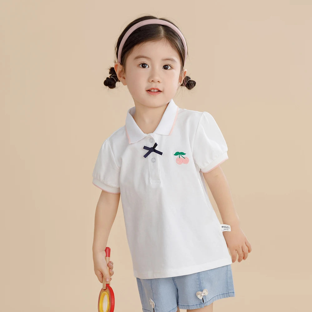Mädchen Poloshirts Sommer Kurzarm Baby Mädchen T-Shirt Top Shirt Baumwolle Kleidung 2T-6T Kinder bestickte Hemden