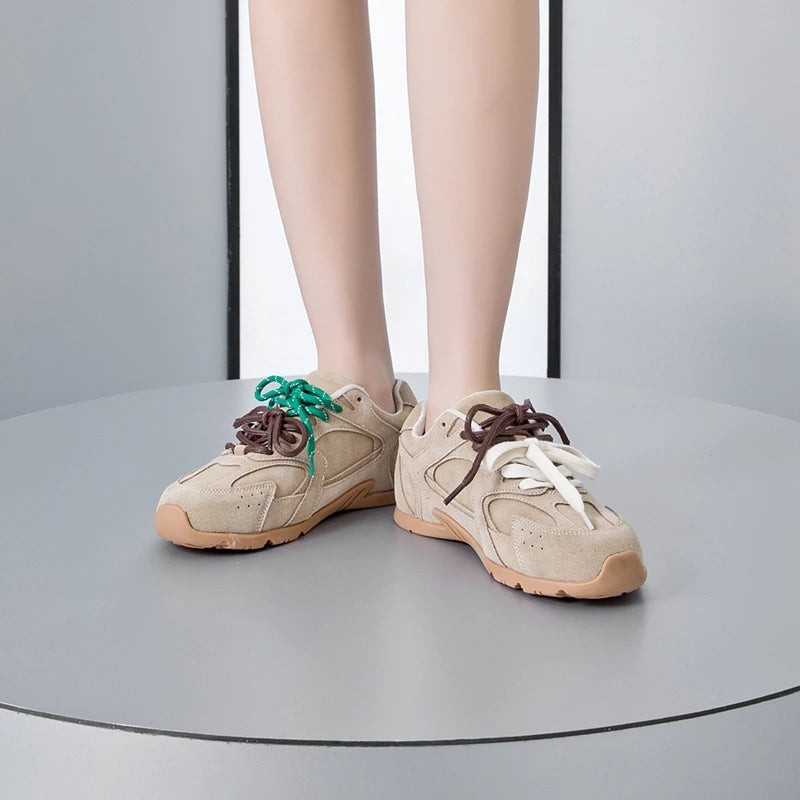 AIYUQI frauen Turnschuhe 2025, Neue Nicht-slip Deutsch Training Schuhe Für Frauen Flache Große-größe Echtes Leder Laufschuhe weibliche Schuhe