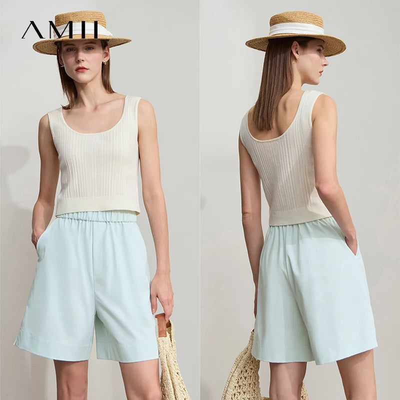 Damen Shorts im minimalistischen Stil mit elastischem Bund und weitem Bein