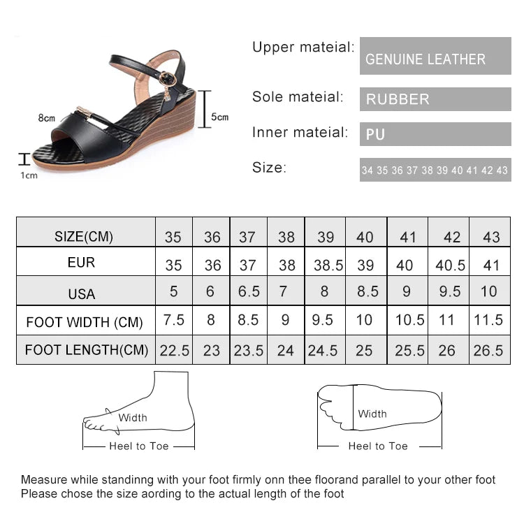 Damen-Sandalen mit Keilabsatz, Sommer, echtes Leder, große Größe 41, 42, 43, Damen-Sandalen, rutschfeste Mutter mittleren Alters, modische Sandalen