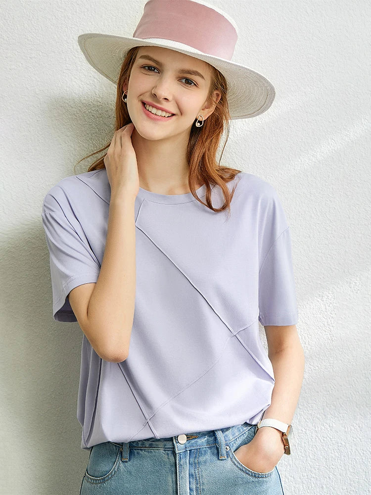 Damen T-Shirt im minimalistischen Sommerstil aus losem Stretch-Material