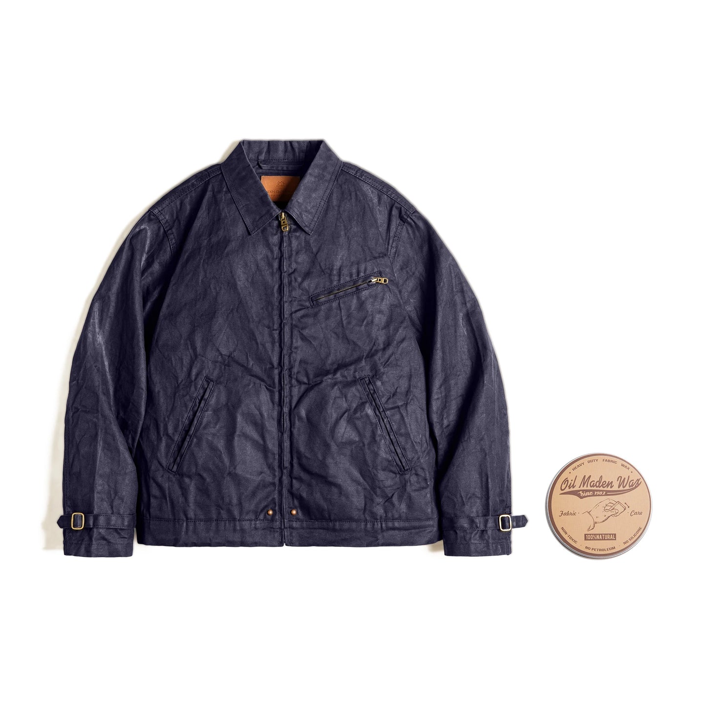 Herren Jacke Vintage IV Oil Waxed Canvas Revers Reißverschluss Taschen