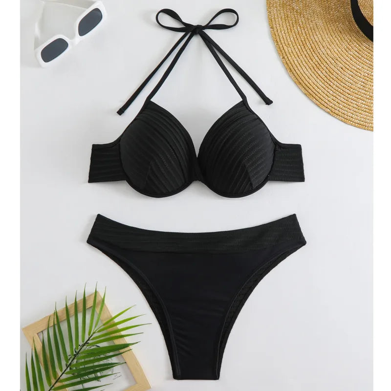 Glamouröses Damen-Bikini-Set mit Push-up-Effekt und glänzendem Design – perfekt für den Strand oder Pool