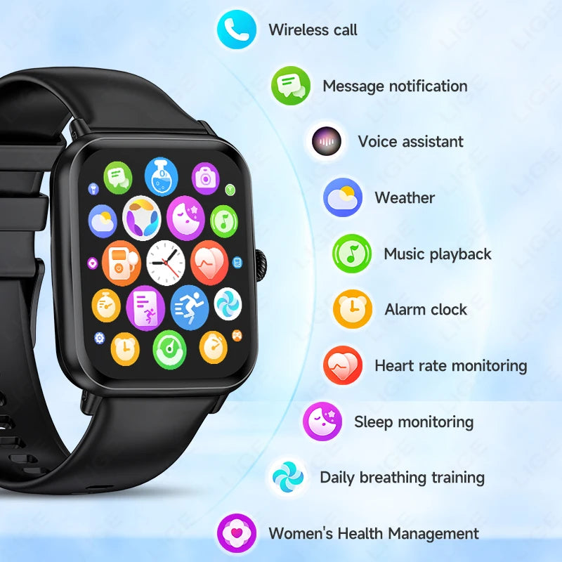 LIGE Bluetooth Anruf SOS Smart Uhr männer Sport Fitness Herz Rate Monitor IP68 Wasserdicht Neue Smartwatch Für Android IOS 2025
