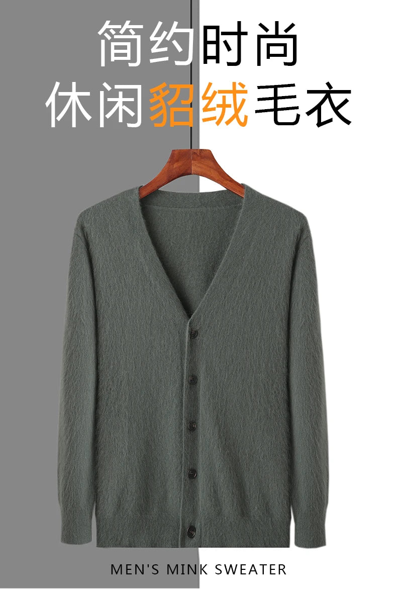 Herren Strickjacke Frühling und Herbst Basic Nerz Kaschmir pullover Herren große lose V-Ausschnitt Strick mantel reine Farbe Freizeit jacke Tops