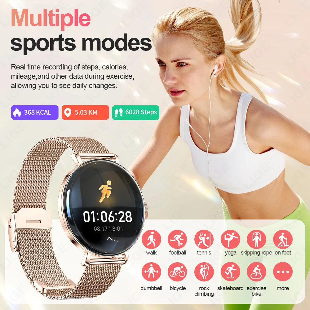 Damen Smartwatch mit 1,43 Zoll AMOLED Display und Herzfrequenzmonitor