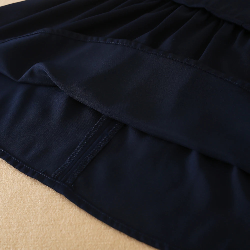 Mädchen-Sommerkleid, 100 % Baumwolle, marineblaue Kleidung für Kinder im Alter von 2–6 Jahren, mit weißem Kragen, kurzen Ärmeln, Kinderkleider