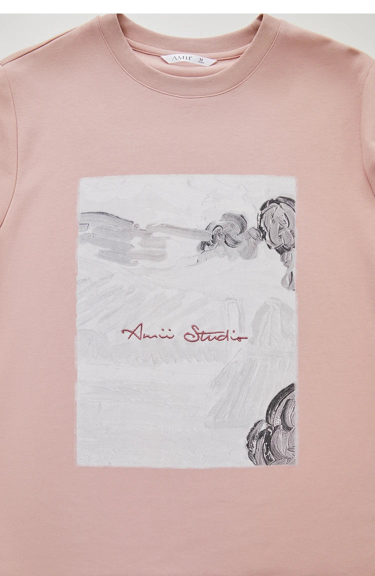 Damen T-Shirt im Minimalismus-Stil mit Kunstdruck und Stickerei für den Herbst