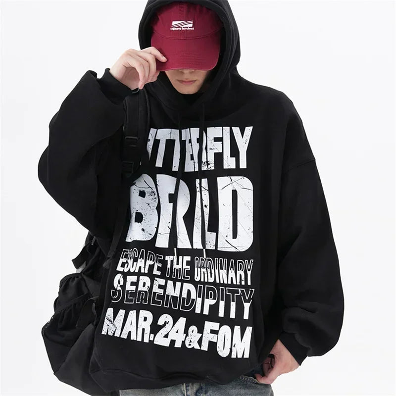 Herren Hoodie mit Letter Print im Hip Hop Stil für den Herbst