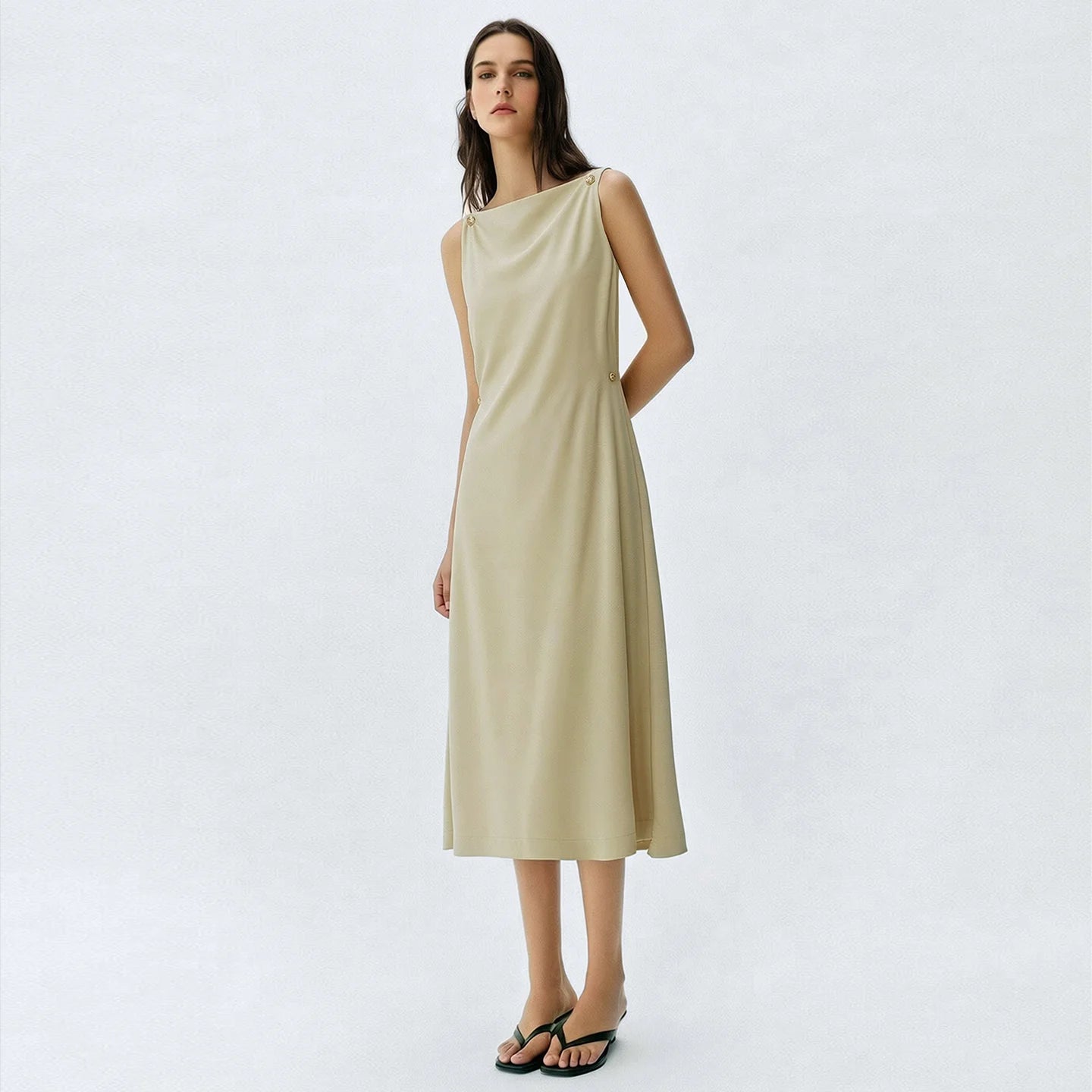 Elegantes Schulterfreies Midi Sommerkleid Mit Lockerer Passform Für Damen