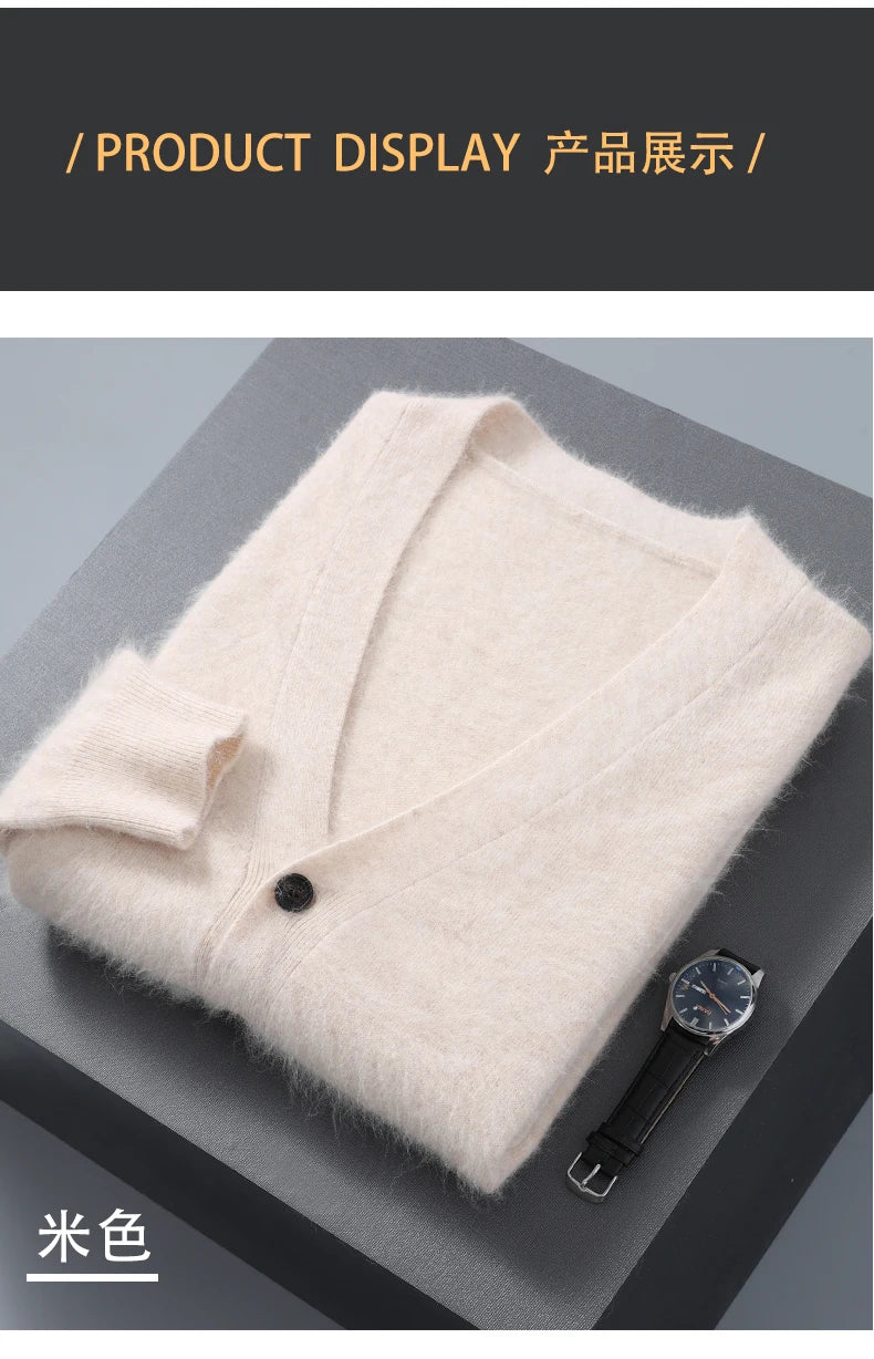 Herren Strickjacke Frühling und Herbst Basic Nerz Kaschmir pullover Herren große lose V-Ausschnitt Strick mantel reine Farbe Freizeit jacke Tops