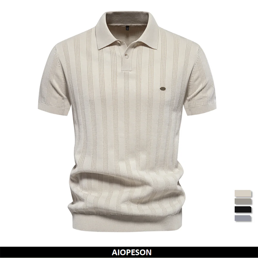 Herren Sommer Rippstrick Polo Hemd