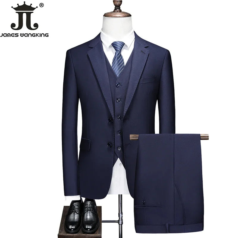 Hochwertiger Herrenanzug 3-teilig: Sakko, Weste, Hose – Eleganter Business- und Hochzeitslook in Uni-Farben