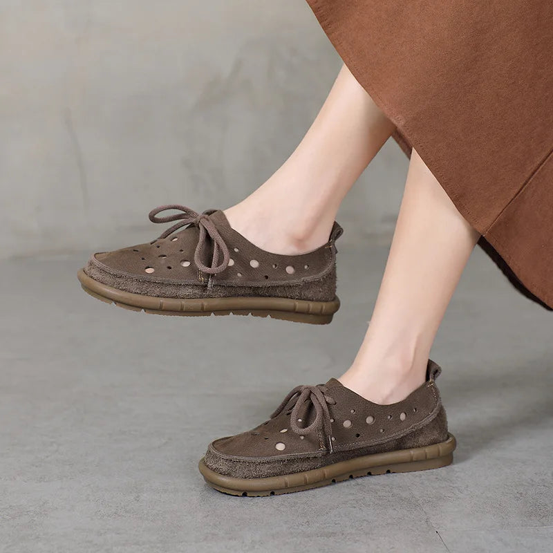 AIYUQI 2025, neue flache Damensandalen, rutschfeste Schnür-Loafer mit weichen Sohlen für Damen, Sommer-Strandschuhe mit großem Loch für Damen